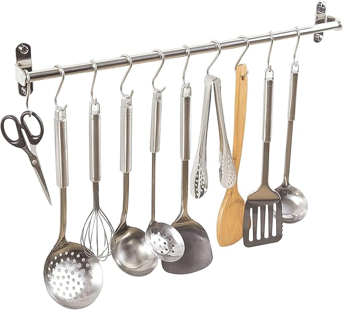 Kitchen Utensils Holder Hanging Racks 304 Stainless Steel Rail Utensil Storage Hanger Wall Mounted Rack for Tools and Pots(40cm)