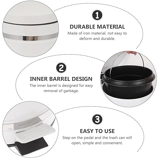 Multi-Function Pedal Trash Can with Lid, 12l Iron Wastebasket for Bathroom and Office, Industrial Style Household Garbage Bin with Foot Press for Kitchen and Toilet Use