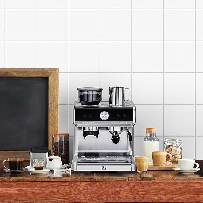 20 Bar Espresso Machine with Grinder, Professional Espresso Coffee Maker with Milk Frother, Brushed Stainless Steel, 1450W 2.8L Water Tank, for Home, Commercial Cappuccino Machines