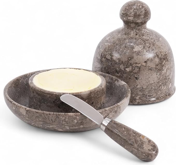 Radicaln Marble Butter Dish With Lid 6" Inches Oceanic Handmade Butter Crock For Spreadable Butter Ideal Butter Crock For Counter With Water French Butter, Crock Pot For Countertop
