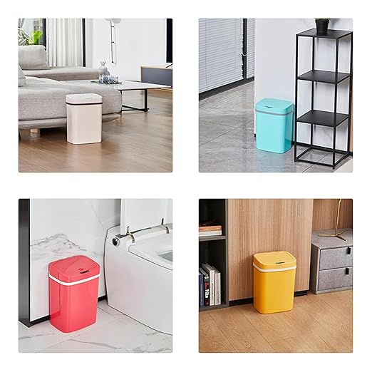 Touchless Motion Sensor Trash Can with Sealing Lid Automatic Soft Close Silent Bathroom Kitchen Office Waste Bin Narrow Rectangular ABS Hands Free Smart Home Garbage Container (Cream)