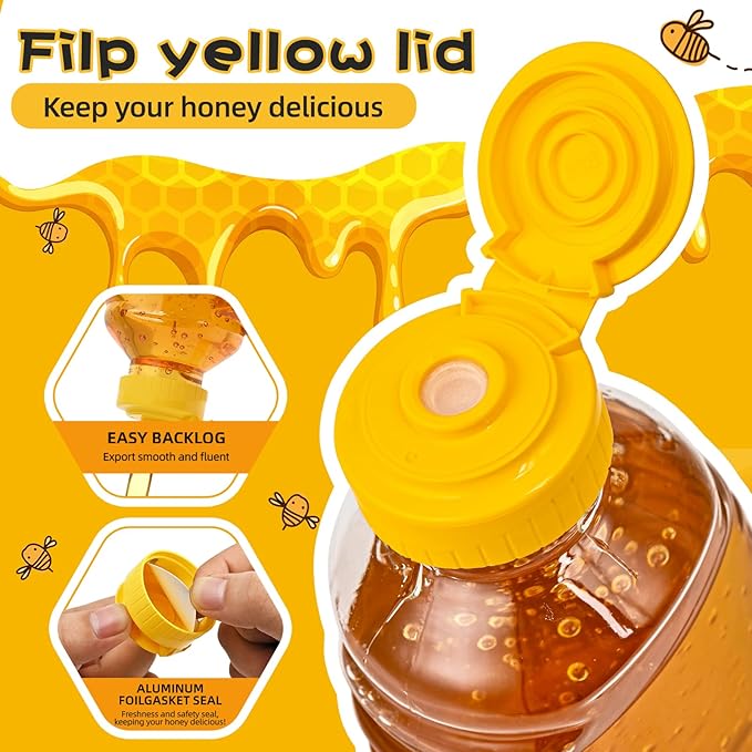24 Pack honey bottles squeeze 16 oz,Refillable Food Grade Honey Container,Bottles With Leak Proof Flip-Top Caps,honey dispenser no drip,Suitable for storage and distribution.