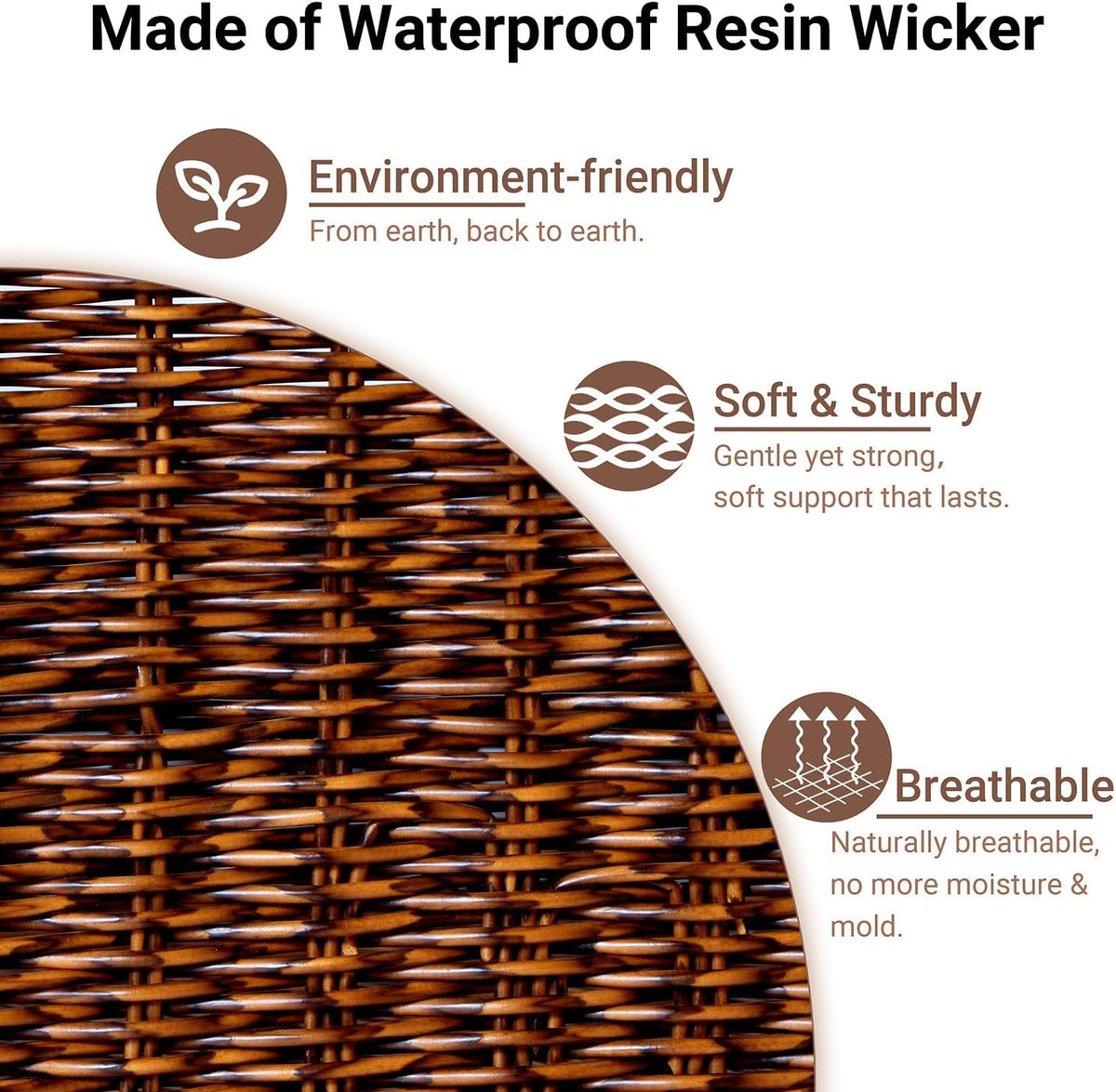 Wicker Baskets for Organizing,Pantry, Kitchen Counter with Handles, Handwoven Woven Storage Baskets for Fruit, Bread, Vegetable, Waterproof Plastic Storage Bins for Shelves, 3 Pack, Brown