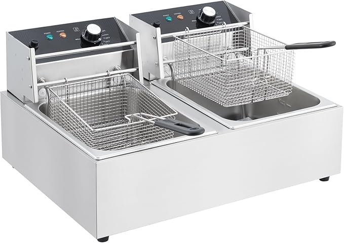 Commercial Electric Deep Fryer, 6L x 2 Dual Tank Stainless Steel Deep Fryer with Frying Basket & Lid, Countertop Fryer for Home Kitchen and Restaurant, 3600W, 110V