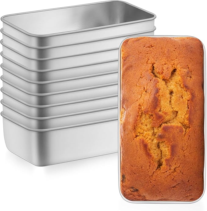 Leonyo 10 Pack Loaf Pans for Baking Bread, 9x5IN Stainless Steel Loaf Pans Set for Homemade Bread, Meatloaf, Bananas, Brownies, Lasagnas, Dishwasher Oven Safe