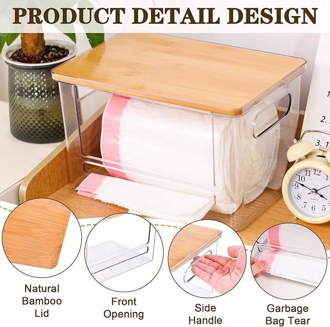 2 PCS Trash Bag Holder Dispenser Under Sink, Extra Large Garbage Bag Holder Organizer with Bamboo Top & Handles