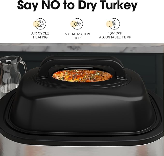Roaster Oven 22Qt, Turkey Electric Roaster Oven Buffet with Self-Basting Lid, Removable Pan, Cool-Touch Handles, Stainless Steel, Silver