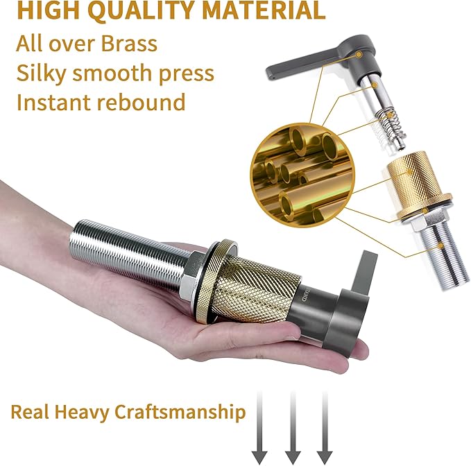 SD-80 All Brass Sink Soap Dispenser for Kitchen Sink Copper Pump Built in Dish Soap Dispenser with 17.6 oz(520ml) Bottle and 59"(1.5m) Extension Tube Kit (Gray)