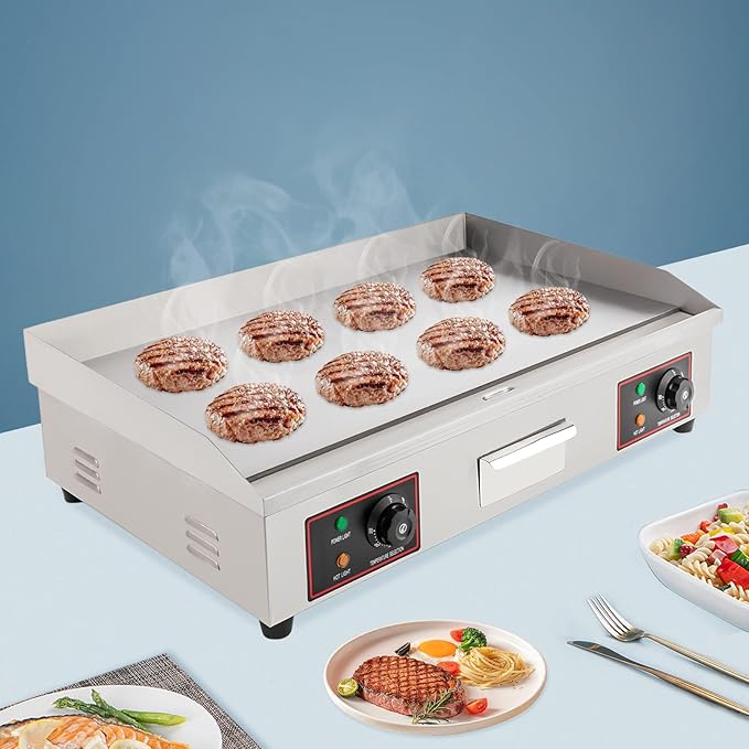 Commercial Electric Griddle, 30" 3000W Electric Countertop Flat Top Griddle Grill, Non-Stick Stainless Steel Teppanyaki Grill, Adjustable Temperature Control 122-572℉ (No Plug)