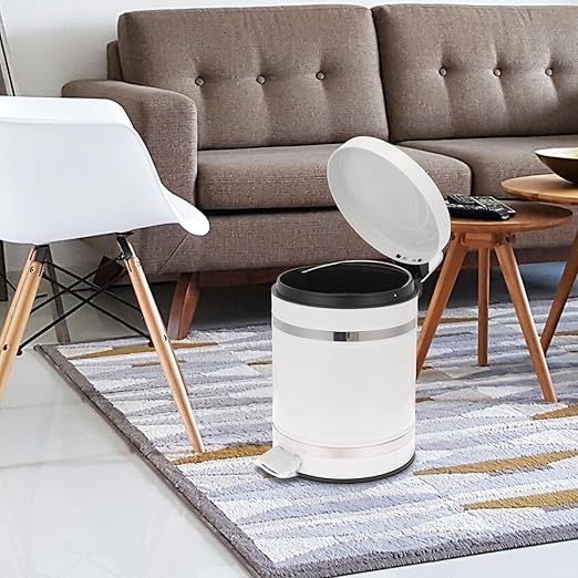 European Style Round Foot Pedal Trash Can with Lid, 12l Household Waste Bin for Bathroom and Office, Sturdy Iron Construction, Step-Operated Covered Garbage Container