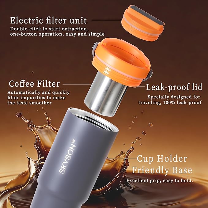 Portable Coffee Maker Mug for Travel,Mini Espresso Coffee Machine,20 oz Thermos Cup with Lid Fast Extraction Electric Filter Brewer,Insulated Stainless Steel Tumbler(White)