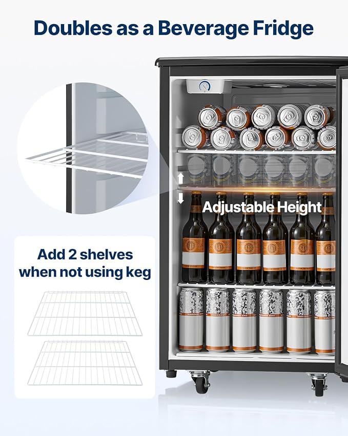 VEVOR Beer Kegerator, Single Tap Commercial Draft Beer Dispenser for D system, Full Size Keg Refrigerator with 5lbs CO2 Tank, Hold 2 Sixth / 2 Ball lock keg, Black