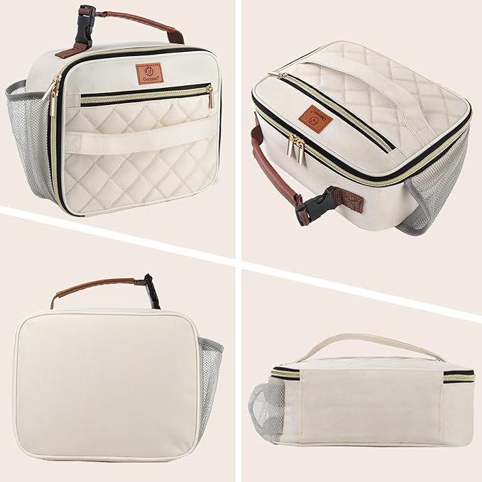 Genteen 2 Packs Lunch Box for Men Women Adults Kids - Insulated LunchBox Reusable, Zip Closure & Buckle Handle, Portable Cooler for Work, School, Travel (Black+White)