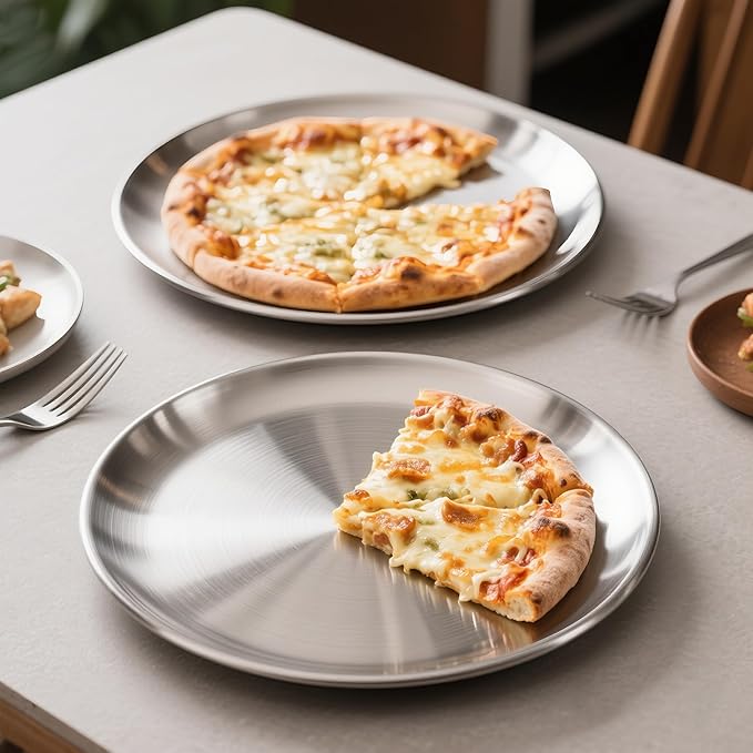 AWTBDP Pizza Pan 10 Inch Set of 2 for Oven, Non-Stick Stainless Steel Pizza Steel, Durable Non-Toxic Round Pizza Pans for Cookie Pizza Pie Cake, Dishwasher Safe & Easy Clean