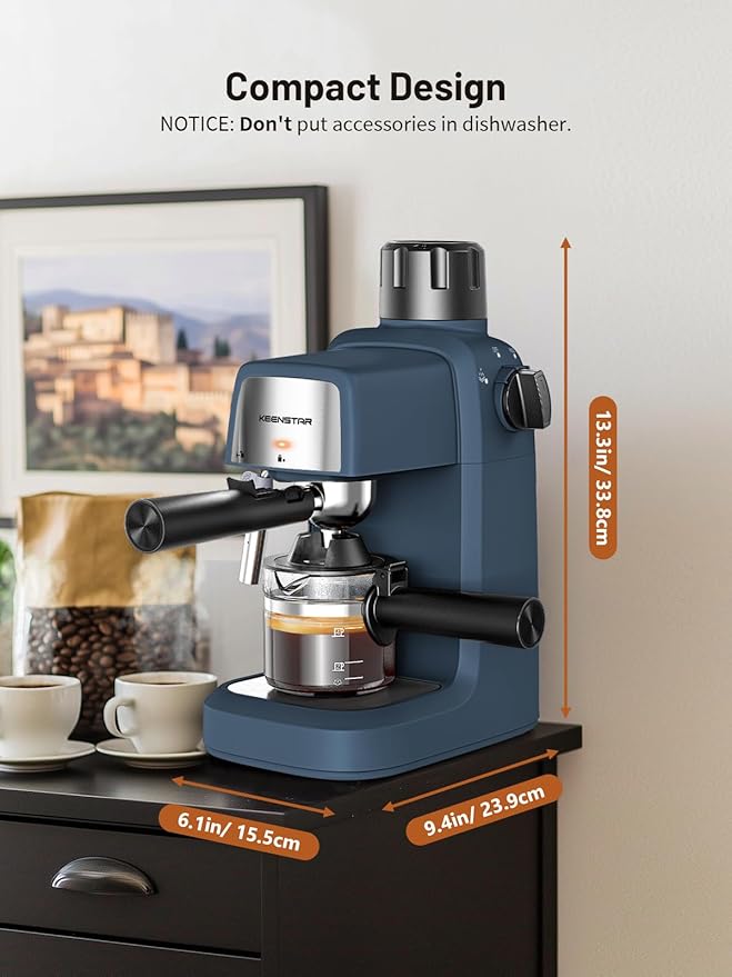 KEENSTAR 3.5Bar Espresso Machine with Milk Frother, 800W Compact Espresso and Cappuccino Machine with Preheating Function, 4 Cup Espresso Maker for Cappuccino or Latte, Gift for Coffee Lover Update