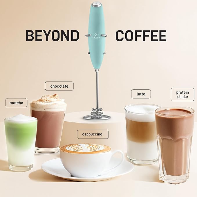 Zulay Kitchen Patented Tornado Triple Whisk Milk Frother with 4 Duracell Batteries – Handheld Foam Maker for Coffee, Lattes, Matcha & Hot Chocolate – Rich, Creamy Froth in Seconds - Mint