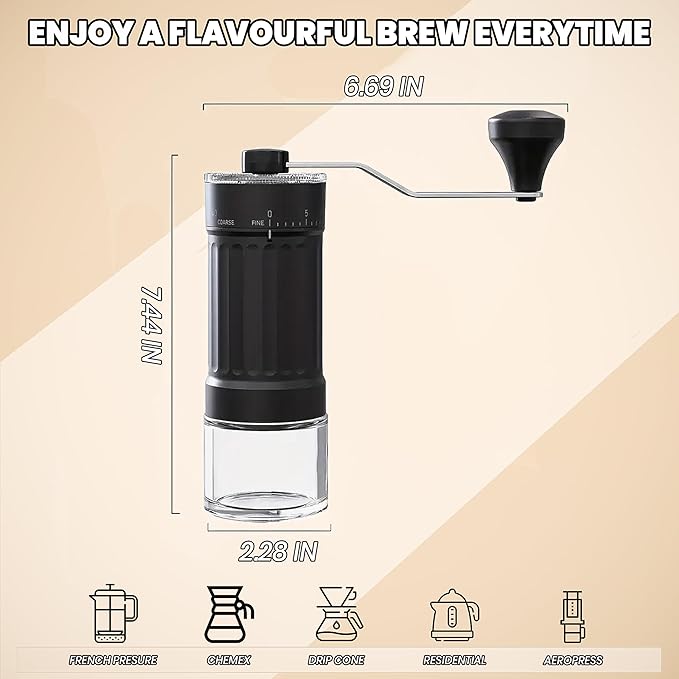 Manual Coffee Grinder - Burr Coffee Grinder With Ceramics Burr For Espresso, v60, 40 Adjustable Settings, Pour over Coffee Dripper, Espresso Grinder For Home Use and Camping Travel, With Hand Crank