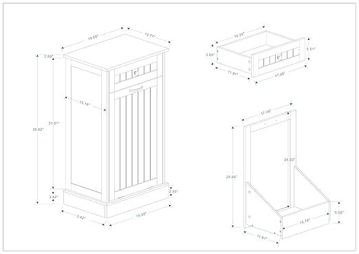 Wooden Simple Style Kitchen Trash Cabinet, Wooden Frame with Drawers and Tilt-Out Trash Cabinet for 10 Gallon Trash Cans 19.69'' W x 13.78'' D x 35.43'' H (White-021)