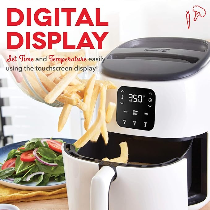 Dash Digital Tasti-Crisp™ Air Fryer - Compact Electric Digital Fryer With Auto Shut-Off Feature - Ideal for Small Spaces - AirCrisp® Technology - 2.6 Quarts - White