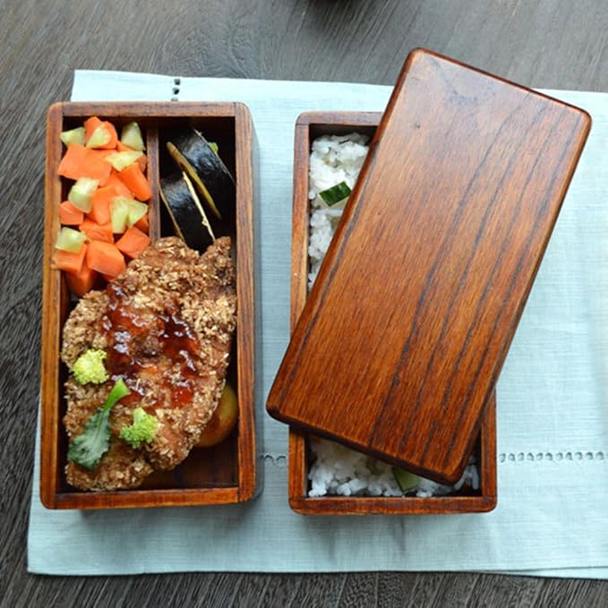 AOOSY Wood Bento Box, Lunch boxes, Japanese Traditional Natural Square Wooden Lunch Containers Women's Men's Adult Wood Bento Box with Spoon Fork kit