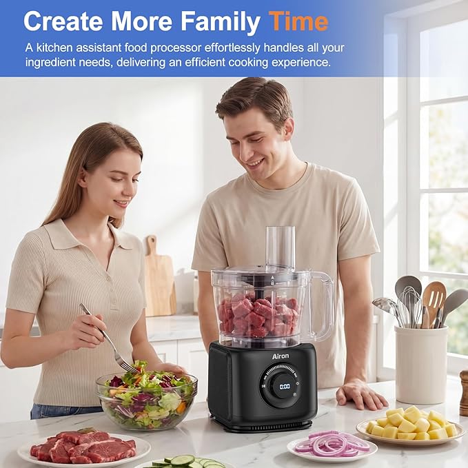 7-in-1 Professional Food Processor, 1000W Powerful Electric Vegetable Chopper, 14-Cup XL Bowl, Large Feed Chute, Cheese Shredding, Meat Chopping, Shredding and Slicing, Mixing and Doughing