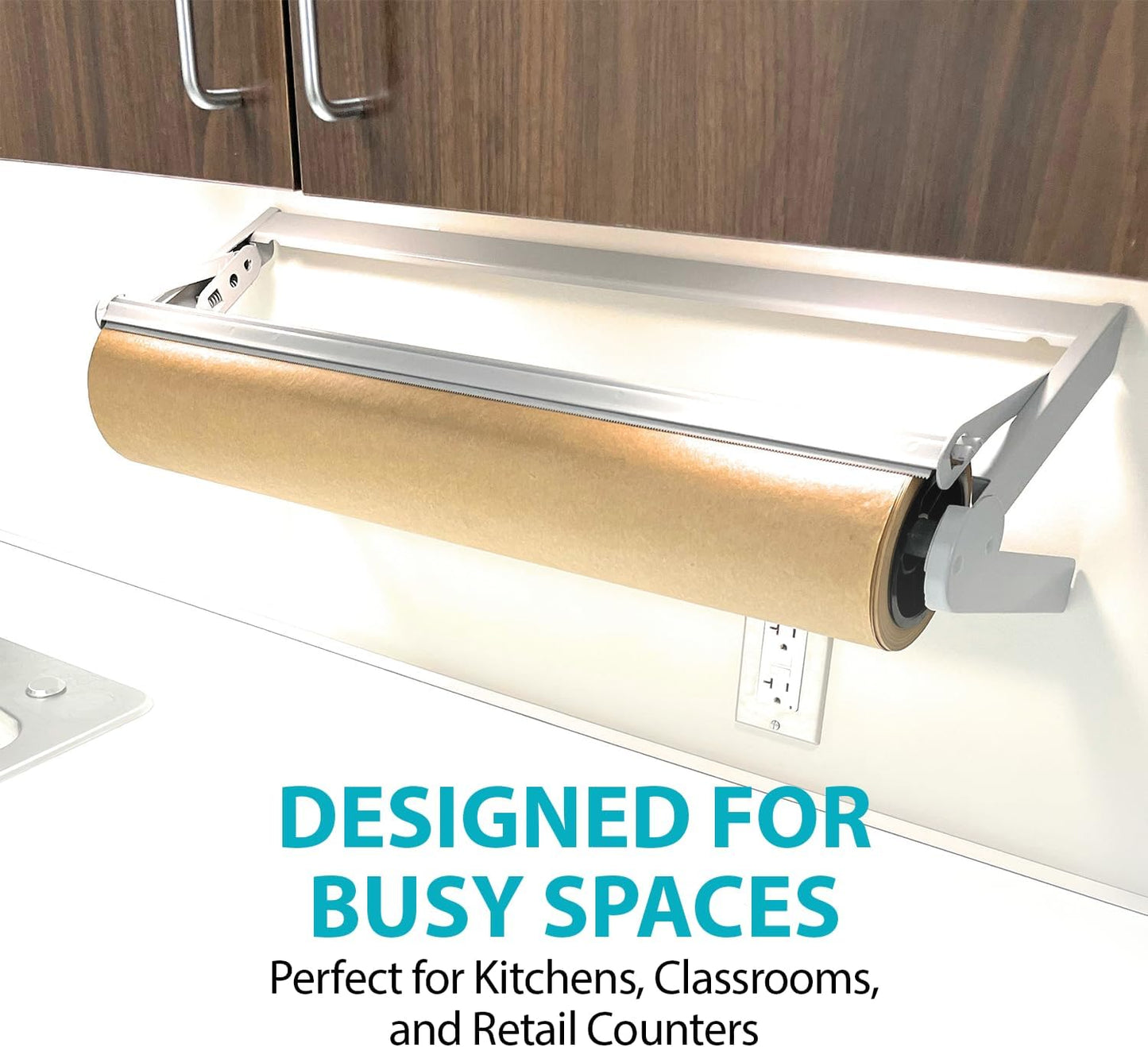 18" Wide Roll Paper Dispenser with Cutter – Wall Mounted Roll Dispenser with Serrated Cutter – Fits Craft, Freezer, Wrapping, Butcher Paper Roll or Cling Film – Heavy-Duty, Grey