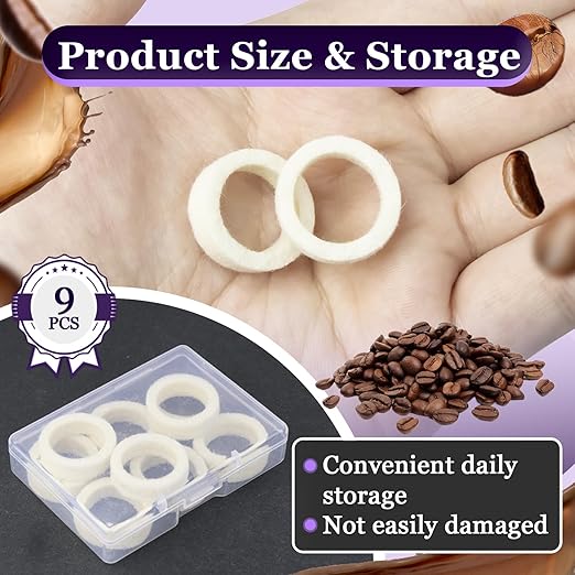 9 Pcs Felt Washer Replacement for Breville Espresso Machine Grinders，Burr Washer Part Compatible with BES870, BES878, BES880, BES980, BES990, BCG600, BCG820，Wool Ring Espresso Machines Accessories