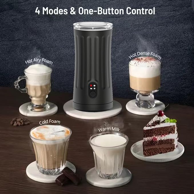 Milk-Frother, 4-in-1 Milk-Steamer-and-Frother, Hot & Cold Foam Milk Warmer with Temperature Control, Auto Shut-Off Frothers for Coffee, Latte, Cappuccino, Macchiato