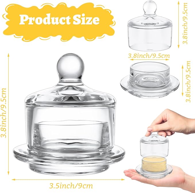 4 PCS Clear Glass Butter Dish with Lid Mini Butter Cloche Clear Small Butter Dish with Cover Glass Butter Keeper with Lid and Handle Crystal Butter Serving Container for Candy, Dessert, Jam