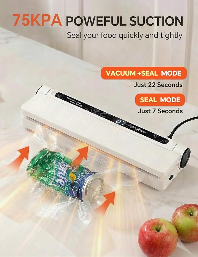 75KPa Vacuum Sealer for Food,Food Saver Vacuum Sealer Machine,Compact Lightweight,20 Vacuum Seal Bags,Digital Countdown Timer,Meat Food Storage,Home Kitchen Gadgets,Appliances