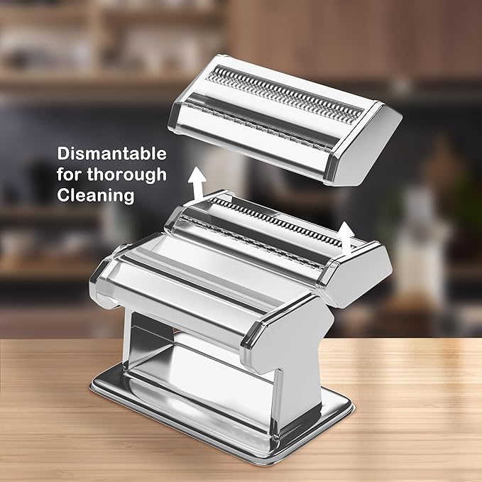 Pasta Maker Machine Set Noodle Machine with 2-in-1 Roller & Cutter, Pasta Drying Rack, 9 Adjustable Thickness Settings, Gifts for Her– Make Spaghetti, Fettuccine, Lasagna & More