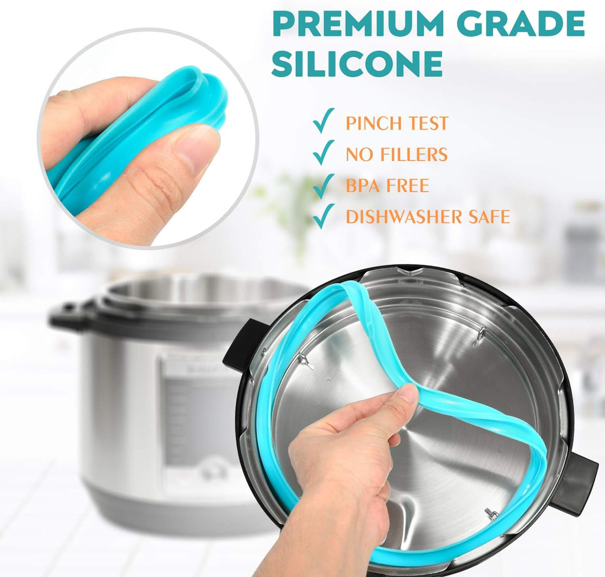 Premium Silicone Sealing Ring 3-Pack for InstantPot 8Qt - Dishwasher Safe Food-Grade Replacement Gasket, Compatible with 8Qt IP-DUO80/IP-LUX80/Ultra/Duo Plus/Viva (8 Quart Silicone Seals)