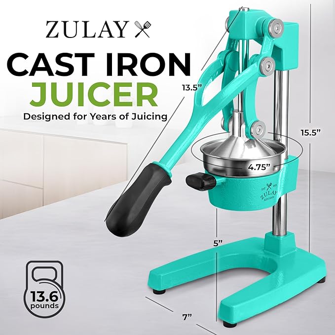 Zulay Kitchen Cast Iron Juicer - Heavy Duty Manual Juicer with Detachable Strainers for Easy Cleaning, Orange Juice Press for Citrus Fruits, Perfect for Bartenders, Juice Lovers & Health Enthusiasts