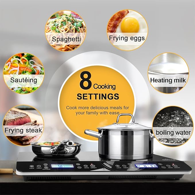 Duxtop LCD Portable Double Induction Cooktop 1800W Digital Electric Countertop Burner Sensor Touch Stove, 9620LS/BT-350DZ