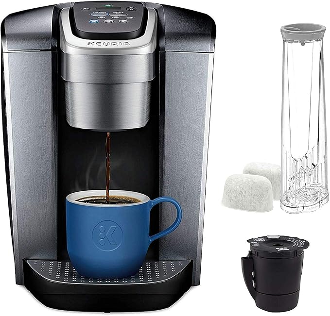 Keurig C K-Elite Maker, Single Serve K-Cup Pod Brewer, with Iced Coffee Capability, Extra Included, 75oz, Brushed Silver Plus Filter Bundle