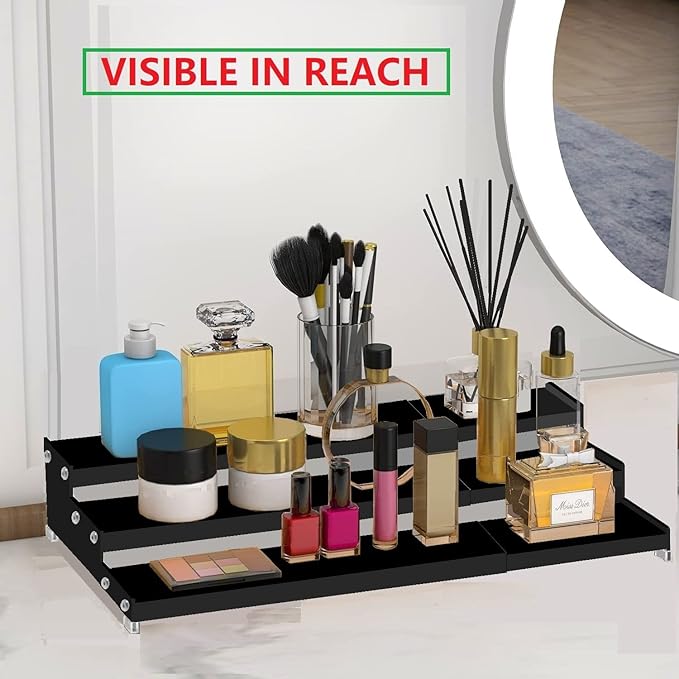 Jojocross Spice Rack Organizer for Cabinet, 3 Tier Expandable Spices Storage, Great for Kitchen Cabinets, Cupboard,Pantry and Countertop More 1 Pack/Black