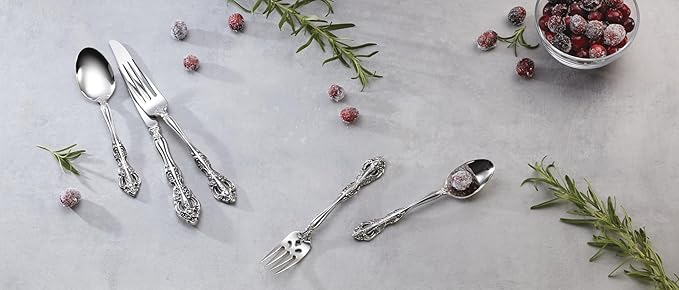 Oneida Silverware Set, Michelangelo Fine Flatware Dinner Fork Set, Service For 4, 18/10 Stainless Steel, Rust Resistance, Dishwasher Safe, Home And Kitchen Utensils Sets, Forks (Silver, 4 Piece)