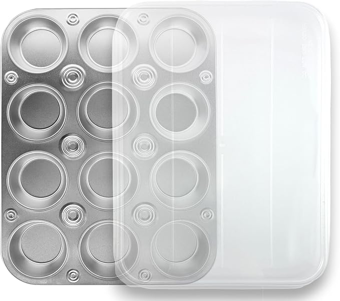 G&S Design Set of Two 12-Cup Muffin Pans with Locking Carrier Lids and 24 Silicone Liners
