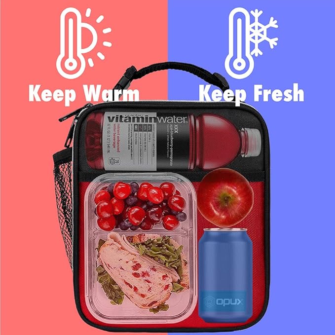 opux Premium Insulated Lunch Box, Soft School Lunch Bag for Kids Boys Girls, Leakproof Small Lunch Pail Men Women Work, Reusable Compact Cooler Tote Lunchbox for Office Adult, Red