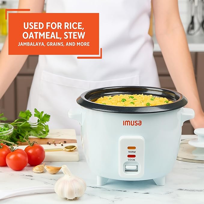 IMUSA Mini Electric Rice Cooker 6 Cup Cooked 3 Cup Uncooked – Ceramic Nonstick Pot, Small Multi Cooker for Rice, Quinoa, Oatmeal, Stew – Keep Warm – Compact for Dorm RV Kitchen