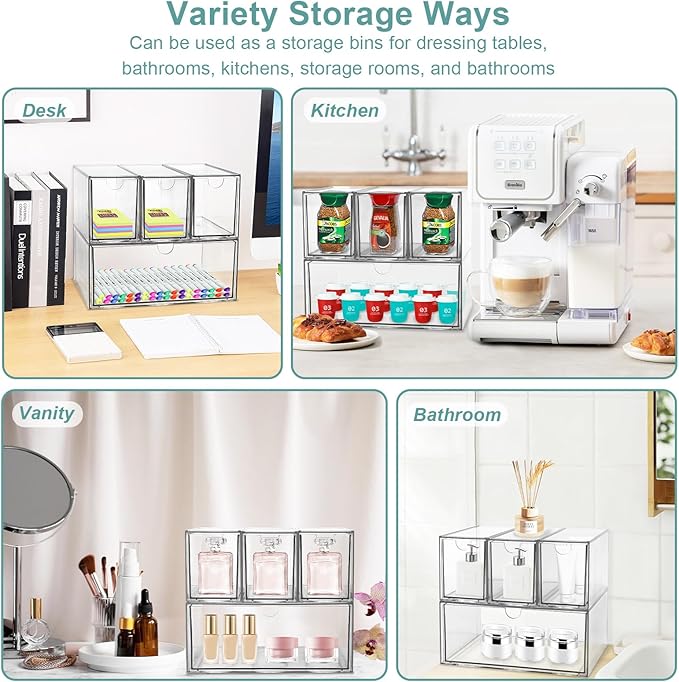 4 Tea and Coffee Organizer and Storage, Acrylic Tea Bag Holder Organizer, Plastic K Cup Drawer Container for Cabinet