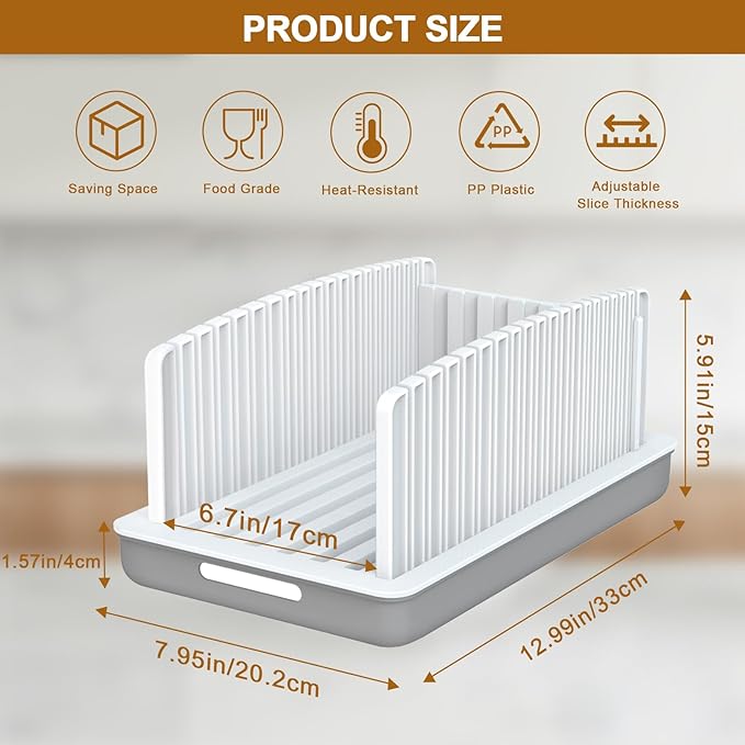 Kiss Core Upgrade Bread Slicer for Homemade Bread, Bread Slicer Guide Adjustable Width and Thickness, Foldable and Compact Cutting Guide with Crumb Tray, Suitability for Homemade Bread, Bagels, Cakes