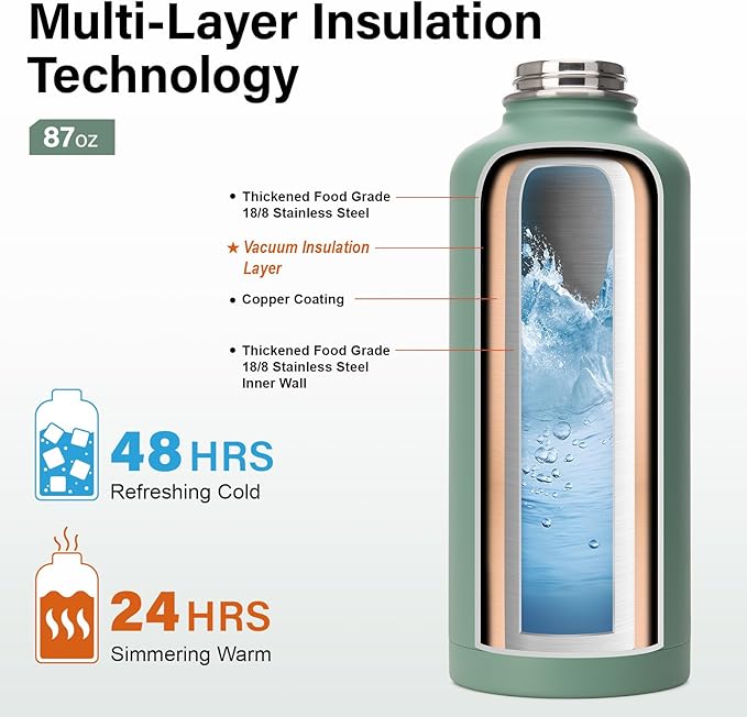 DYSANKY Insulated Water Bottle | Thickened Stainless Steel for Gym and Hiking with Straw, Carrier Bag, Handle Strap | BPA-Free 87 oz