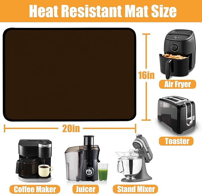 Heat Resistant Mat for Air Fryer, Oven, 16x20in Hot Pads for Kitchen Counter Heat Protector, Under Coffee Maker Mats for Quartz Countertop Protector