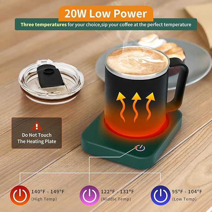 VOBAGA Coffee Mug Warmer Set with Auto Shut Off, 15 oz Coffee Mug Gift Set & 3 Temperature Settings Home Office Desk Accessories Valentine's Day Gift