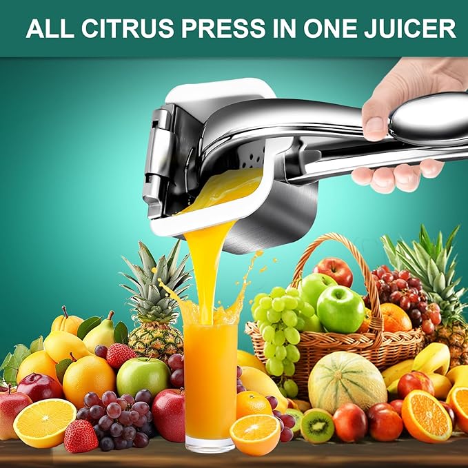 Stainless Steel Citrus Juicer Press - Manual Handheld Lemon/Orange/Pomegranate Squeezer with Non-Slip Grip, Rustproof Dishwasher Safe Fruit Press for Home Kitchen, Easy to Clean