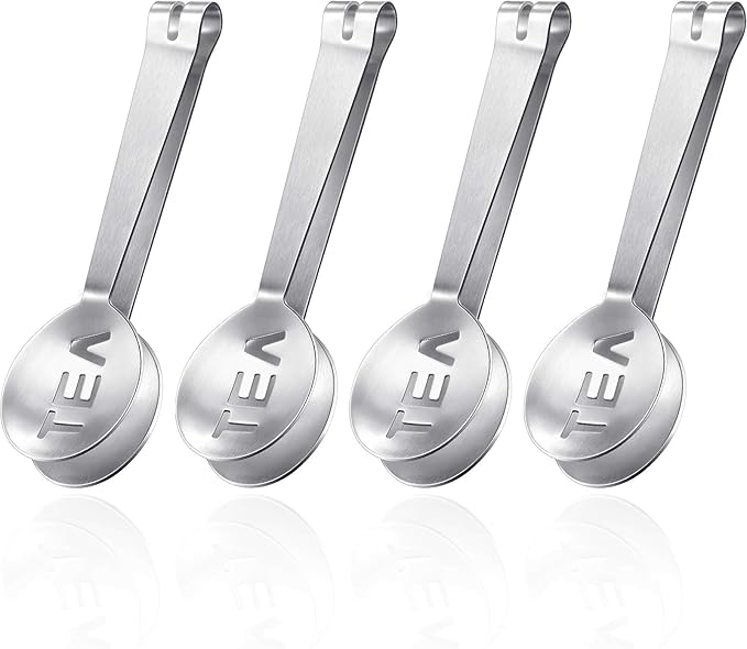Tea Bag Squeezer Tongs Stainless Steel Spoon for Bags Silver Strainer Clip Tea Squeezer for Loosing Leaf, Gripping Ice Cube, Sugar(4 Pieces)