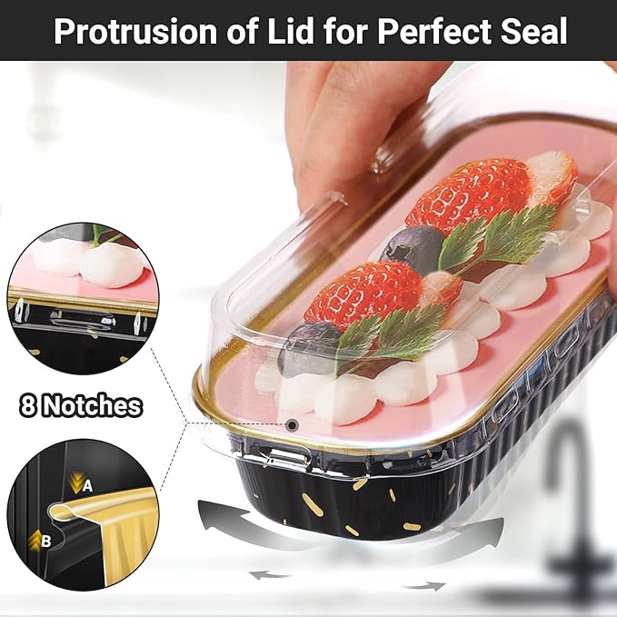 EUSOAR Disposable Mini Loaf Pans with Lids, 100pcs 6.8oz 6.5"x2.5"x1.2" Aluminum Foil Tin Baking Cups, Cupcake Dessert Cups Cheesecake Creme Brulee Ramekins Pan for Wedding Shower