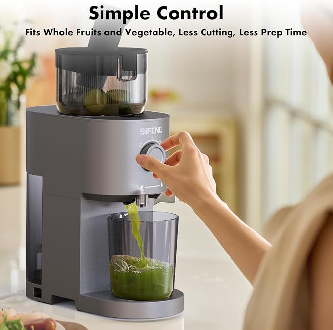 SiFENE Cold Press Juicer, Innovative All-in-One Slow Masticating Juicer with 5.2'' Feed Chute for Whole Fruits & Veges, Easy to Clean, High Juice Yield