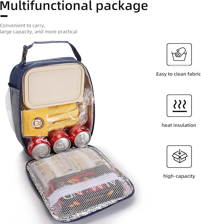 Lovoeo Lunch box Lunch bag for men women Insulated Lunchbox Lunch bags for Work Picnic Travel (Navy blue)